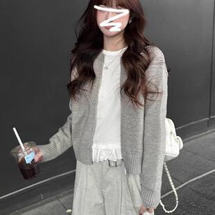 韩系软糯灰色外套女早春季 上衣 2025新款 慵懒风设计感宽松针织开衫