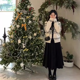 费尔岛慵懒风复古提花圆领针织开衫 毛衣外套女 2025秋冬款 宽松大版