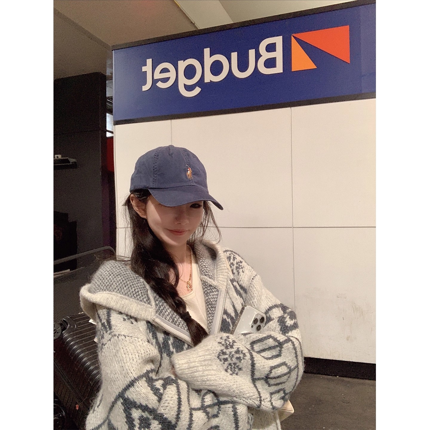 费尔岛提花连帽针织开衫女秋冬季加厚复古灰色软糯风拉链毛衣外套