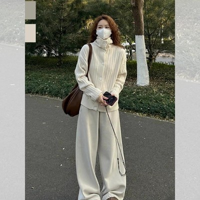 高级感白色高领加厚毛衣开衫外套女秋冬慵懒风宽松软糯针织衫上衣