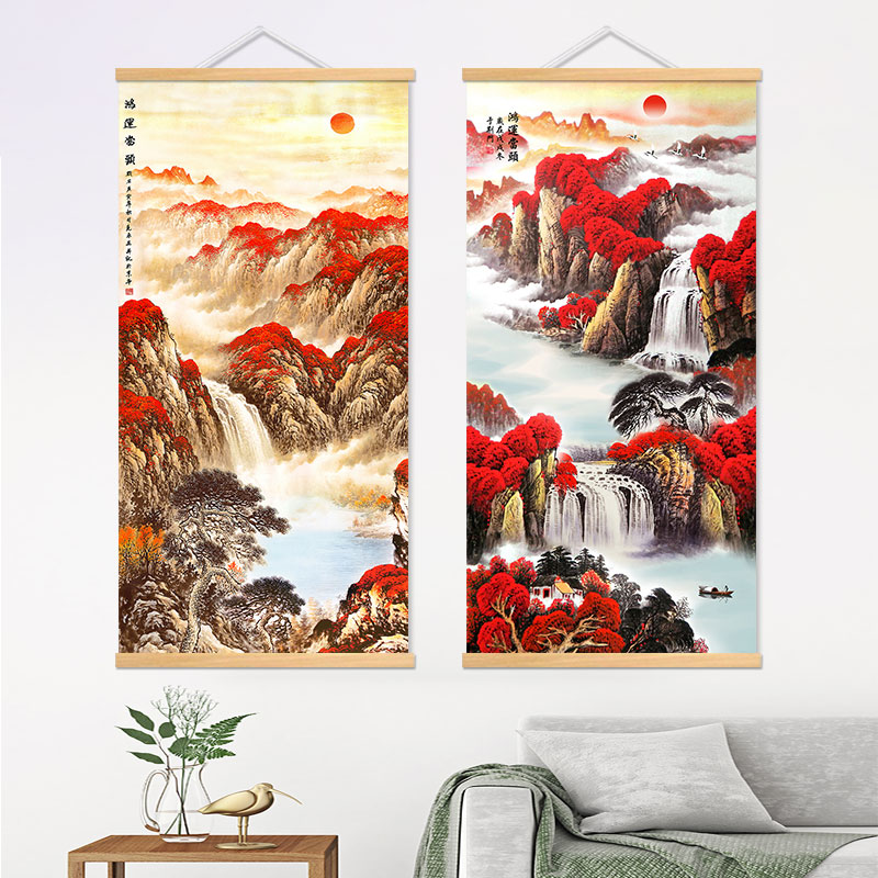 鸿运当头装饰画中式山水招财风水现代装饰画