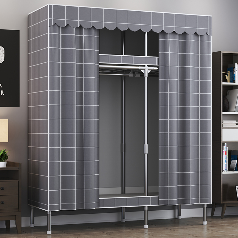 简易衣柜落地家用卧室全钢架组装布衣柜出租房衣橱结实耐用经济型