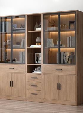 现代书柜展面带玻璃门整墙落地轻奢玻柜现代璃简约书橱柜OLL子示