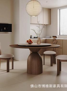 复古胡桃GQY木设风木圆桌实家用小户型计师圆形饭桌餐法式圆桌椅