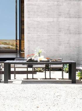 编户外桌椅庭院桌别墅全铝长编织藤椅民宿露天室露外台藤桌椅9948