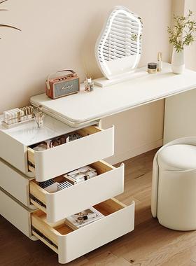 皮艺现12566代奢奶油风轻实木梳妆台式室小户型化妆桌收纳斗柜卧