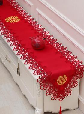 6z1电视柜布桌旗红色式结婚婚礼布装饰喜庆桌餐桌中喜字订婚F7688