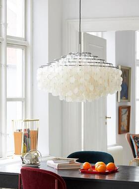 壳法式奶油客厅吊灯简约复美式天然贝卧室餐厅风J-D280古铃装护眼