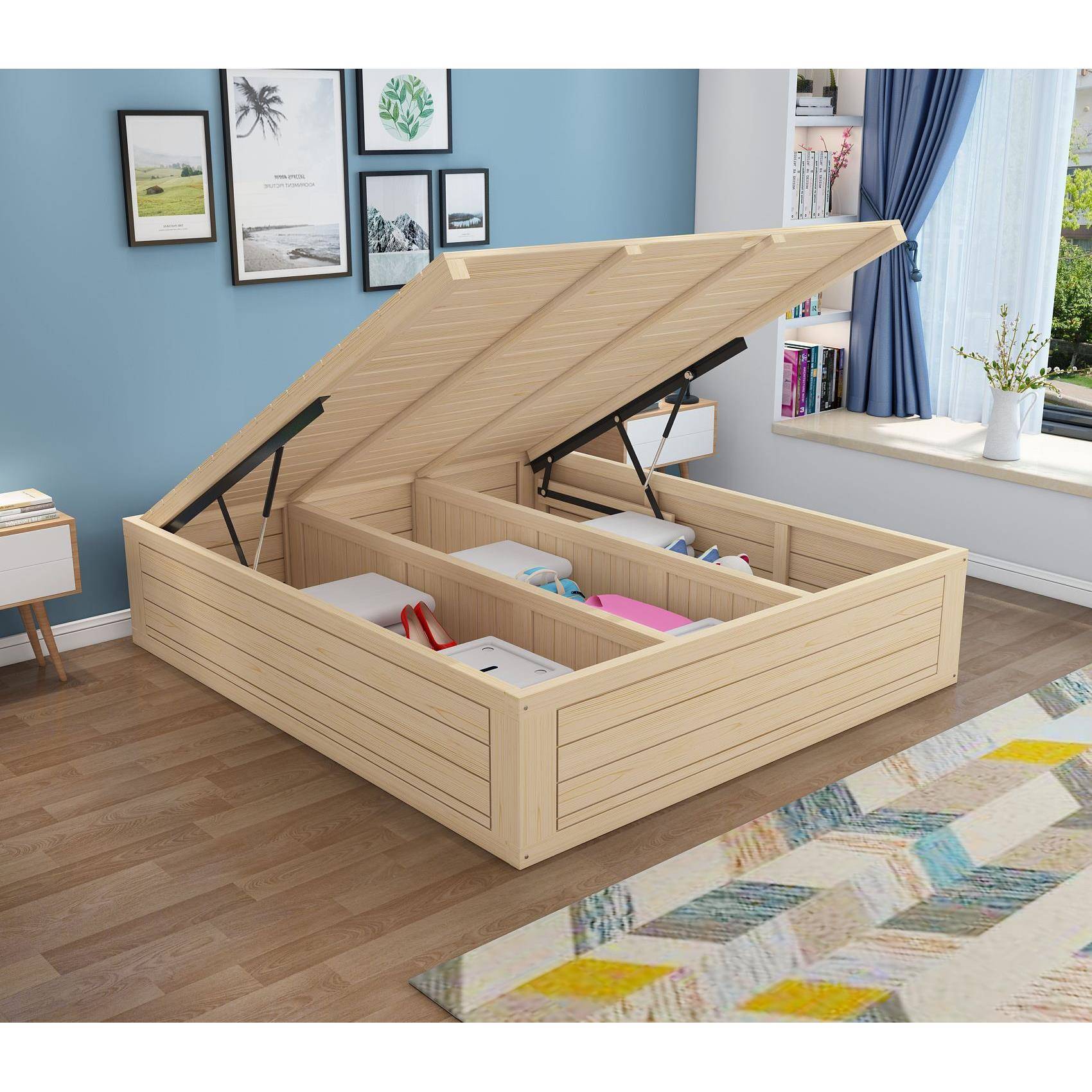 4I米F76M59S5物简地易实木高箱储床松木榻榻单双人台床小户型气压