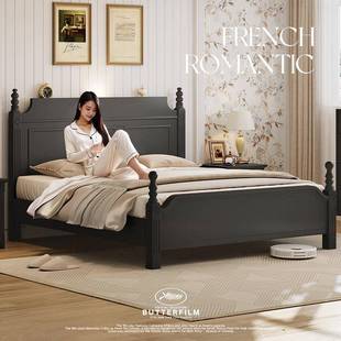 大木床实黑色榫卯结构床卧室家用主卧1米8 W29黑厂直大销美式