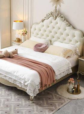 法式实木床奶油风代简主主卧软靠储物KWM公约床高端奢现华卧室大