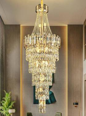 别墅水晶吊灯轻梯奢挑灯空复式楼60417厅水晶旋转客楼梯灯长吊灯