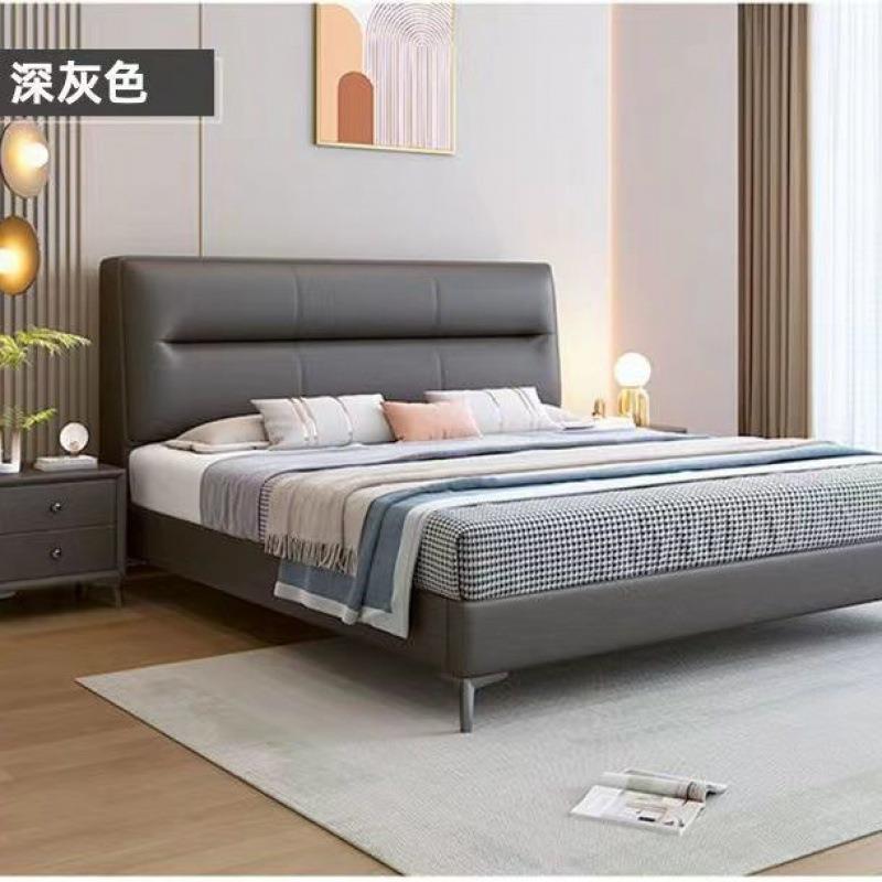 米皮床意式主卧室1.8婚SNK轻奢双人床1.5皮艺床床齐米边储物床软