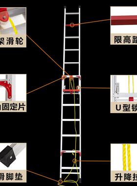 家FN-601用程梯铝工合加金阁楼梯单边厚轻升降梯宽踏板2-12米便伸