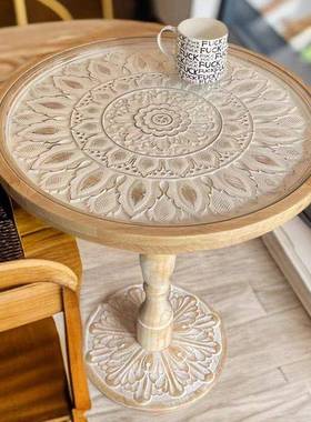 法式复宿古雕做旧小圆桌茶几古角几休63155闲网红中民阳台花沙发