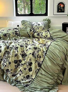 新款法式大花用边亲肤磨毛四套复古AL101115小碎花品被套床上床件