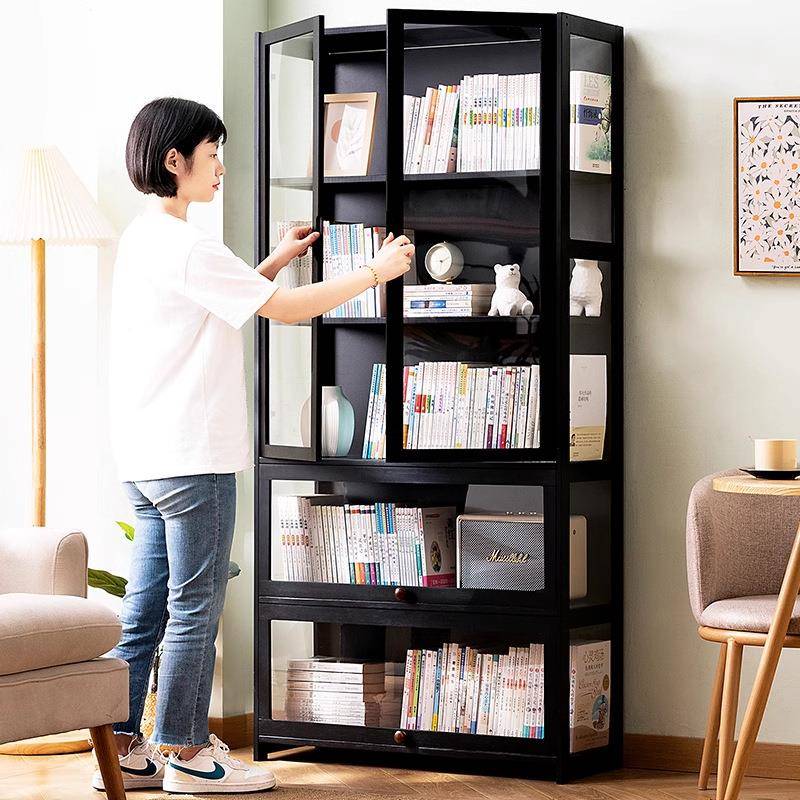 448DGNZW书架书柜置物架带柜物门柜储物柜一体格子柜层展示落地多