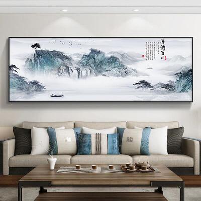 流水生财中式厅装客饰画办公室挂画中国风LSO大气山水新画店酒壁