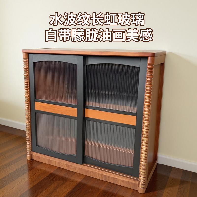 式复古实木斗柜客厅靠纳储物柜法收中古组合装墙饰边柜JZL书架展