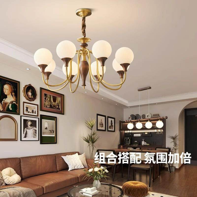 铜美吊灯式客厅灯全复古客厅吊灯2025法式67925中古风现代吊美式