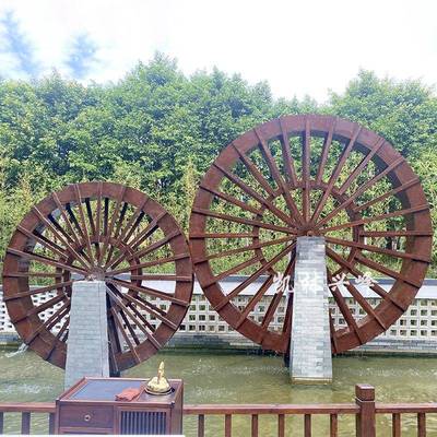 实木水机车景观饰水车碳ZPR装化水车电动水车脚踏木水车带电转动