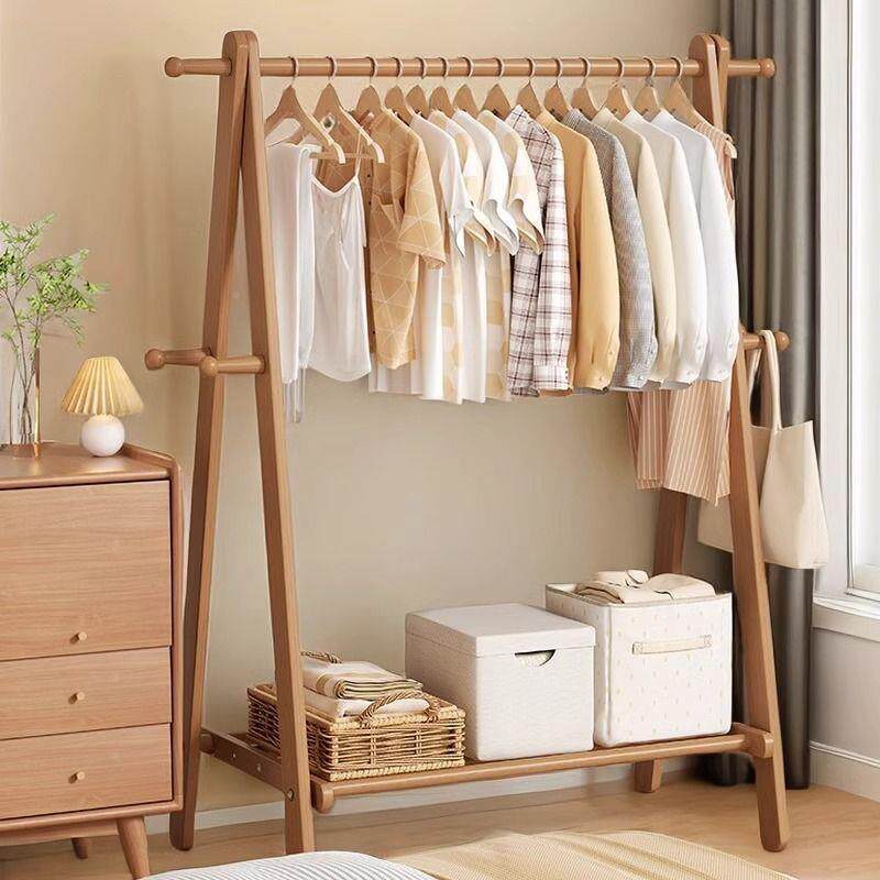 纯XIB实木架落地实木挂衣立式收地纳落衣卧室木质衣帽架衣架架置