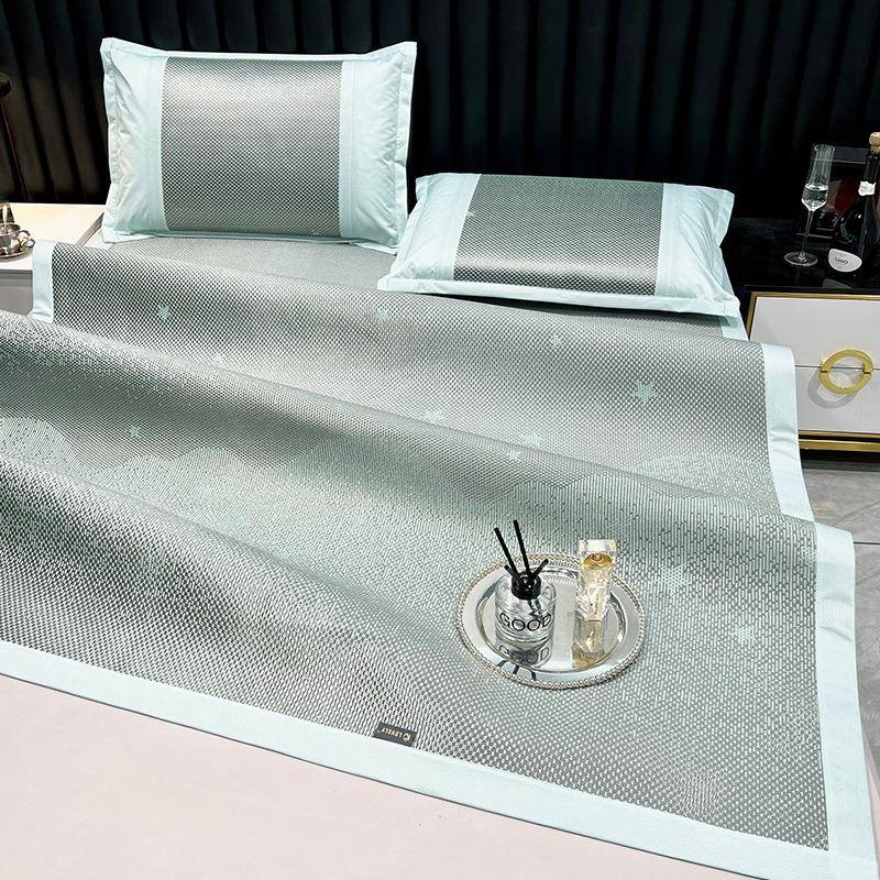 现货提花夏季冰藤席透气网眼18.m床折-繁星满可叠软席三底件套