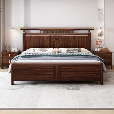 新代中乌金木现实木床1.8m双人床简约轻奢主卧婚VTV式床