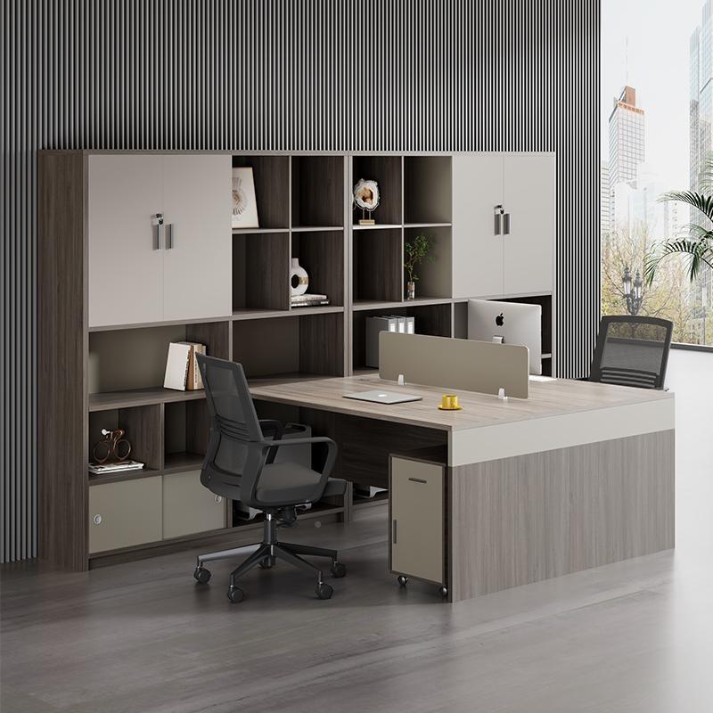 简约主现代办公桌四双/职员桌2人员财工职员桌管带高柜会计务室电