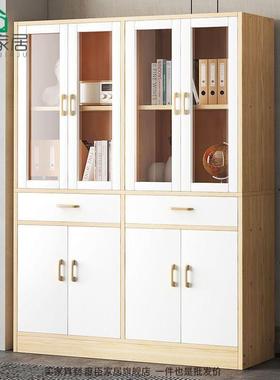 书璃柜玻门置物架落地带展柜靠墙储物柜书架客厅示收84209纳柜子