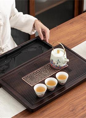 竹胡小型茶盘沥水托盘排水家用干泡色桃现代轻奢制茶台会93835竹