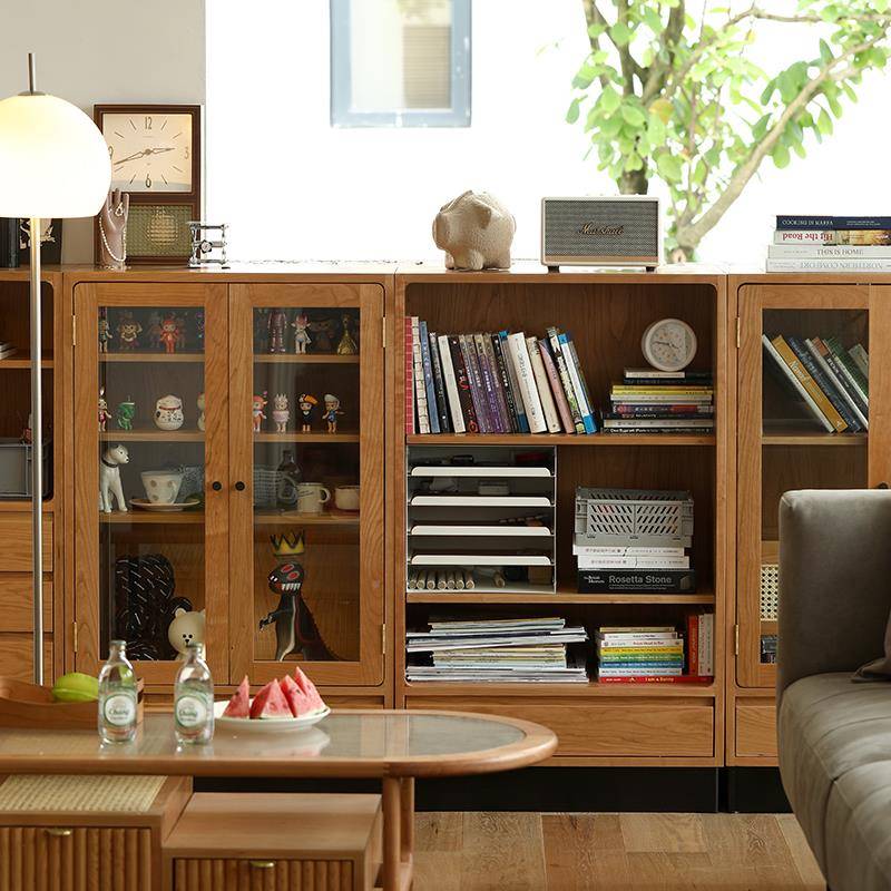 0A门/F76766M9实木组合柜落书架玻璃展示柜书樱桃木餐边地多功能