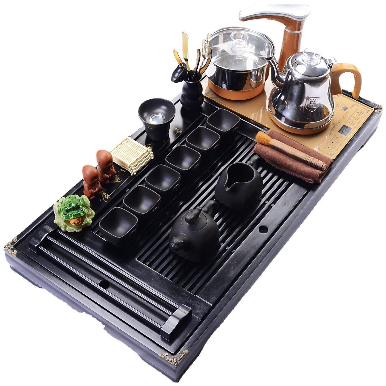 02年年4有余茶MY盘原矿黑紫一砂茶具实木四合全套装茶台自动电磁