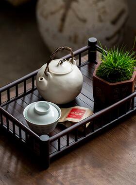 陶知古雅竹盘制收纳盘奉茶怡茶具收纳然一物多用结实耐BDM用天竹