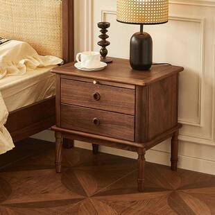 柜北美黑桃木床头胡复古实木收纳YDU柜中古风储柜床物边柜卧室