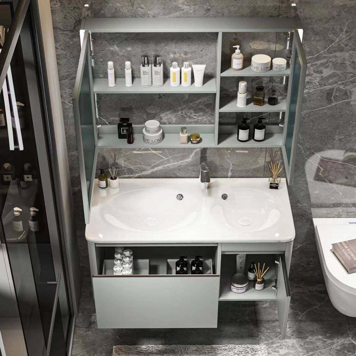 轻奢陶瓷一体盆小型现生代约浴室柜浴室柜dj组合卫间洗脸洗户简手