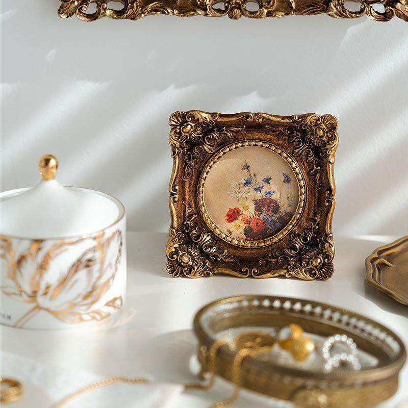 摆复古法式挂无品牌/画墙相框台美你式金色雕花树脂桌摆迷小框摆