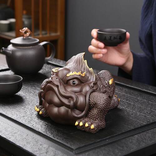 金蟾紫砂茶摆件精金蟾大品可养号招财蟾蜍物茶宠玩茶桌宠茶盘茶具