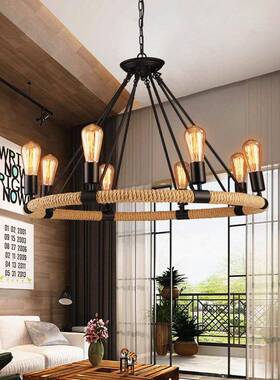 复古麻YPJ绳灯工业风酒吧餐厅服装式店美loft铁艺怀旧创意吊性个