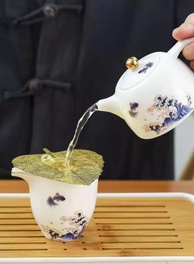 户外携式功XYR旅茶具套装鱼浪夫茶壶白瓷整套装行随便身简易收纳