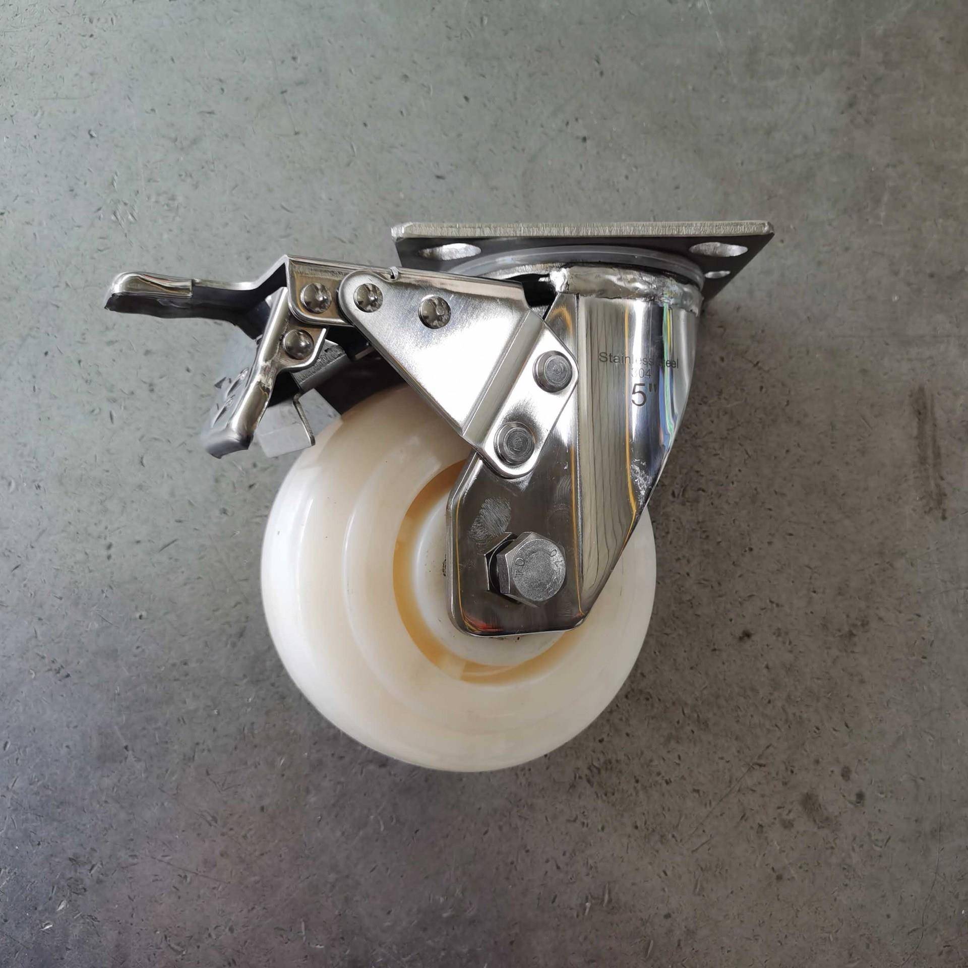 LUV不锈钢脚轮重型车04锈4防3寸5寸6寸8寸尼龙万向带刹轱辘滚轮