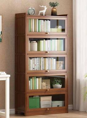 新实中式书架收柜翻封盖置42443物架落地全闭家用防尘简纳易木书