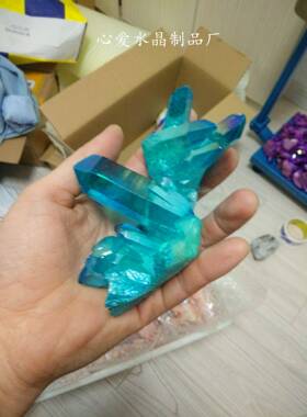 电镀七彩虹红水晶件簇摆晶水柱水晶BPI石晶簇原摆件
