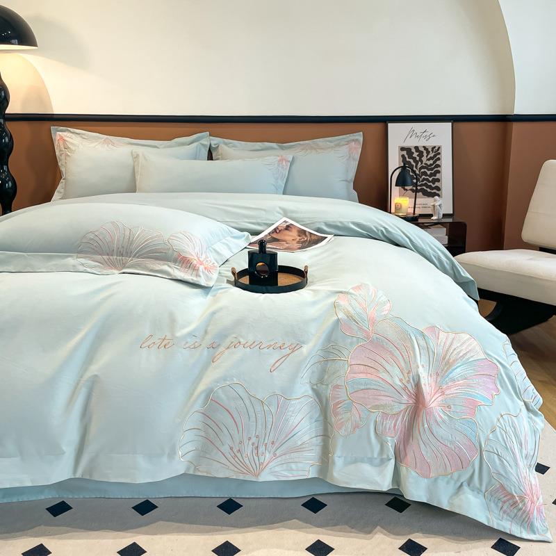 精致田园花100支长绒棉taoyuan1.全棉件套刺绣宽边纯棉18被四套床