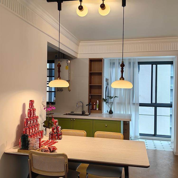 中古风餐厅可移位轨道吊灯复古式奶油风法吧台622玻柿子璃桃胡色,家装灯饰光源,智能吊灯,淘宝优惠券,粉丝福利购,淘宝优惠卷