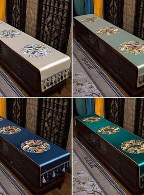 中式电视柜盖布布艺坐桌防尘餐桌床垫长方形家用头布布JGB21010红