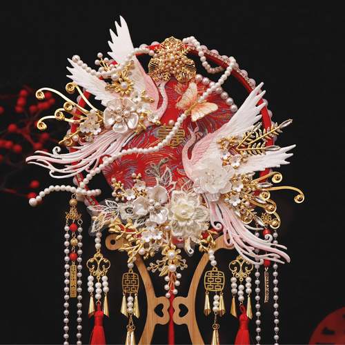 团扇材料包娘结婚工高级新红色秀禾喜子扇新RNW婚礼手物成品重工