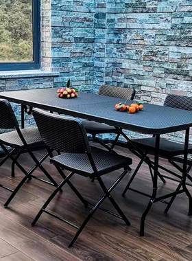 外庭院户外可折叠小圆桌休闲室彷编组藤桌桌子75520塑料阳台茶桌