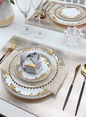 欧式餐具套装家用奢华样板餐桌餐间垫排餐盘高XHY档西餐盘骨子牛