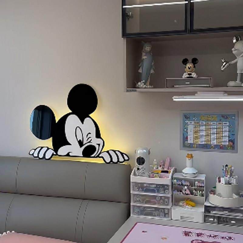 智线能语音儿童房床头饰背景室壁灯卡通米奇BD6男女卧装插座式免